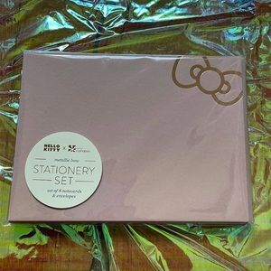 🆕 Hello Kitty Stationery, 8 Gold Foil Flat Note Cards & 8 Matching Envelopes